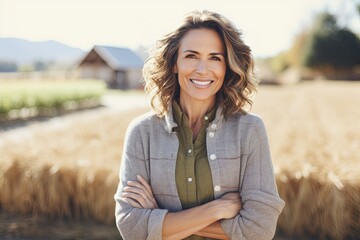 Portrait of a smiling middle aged woman on a farm