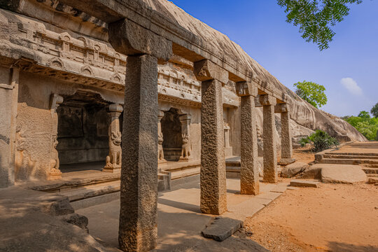 Exclusive Monolithic Rock Carved- Ramanuja Mandapam is UNESCO's World Heritage Site located at Mamallapuram or Mahabalipuram in Tamil Nadu, South India. Very ancient place in the world.