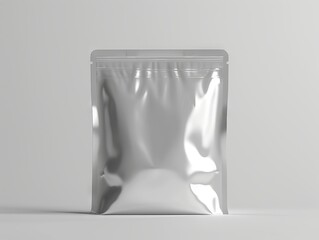 A silver plastic bag on a white background.