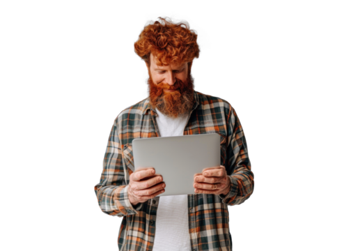 Redhead Man Browsing on Tablet