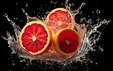 Water splashing on Blood Orange. Fresh Blood Orange