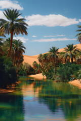 Fototapeta na wymiar The Diverse Scenic Beauty of a Desert Oasis: Resilience and Survival at Its Finest