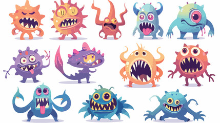 Cute monster characters set Vector illustration. Cartoon
