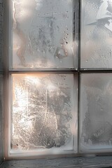 The sun's rays shining through a misted-up glass pane