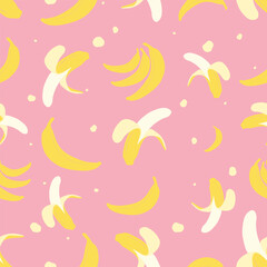 Fototapeta na wymiar Vector apples seamless pattern. Apples and bananas on pink background. Repeatable fruit background for paper cover fabric textile gift wrapper wall art interior decorations or for any other use.