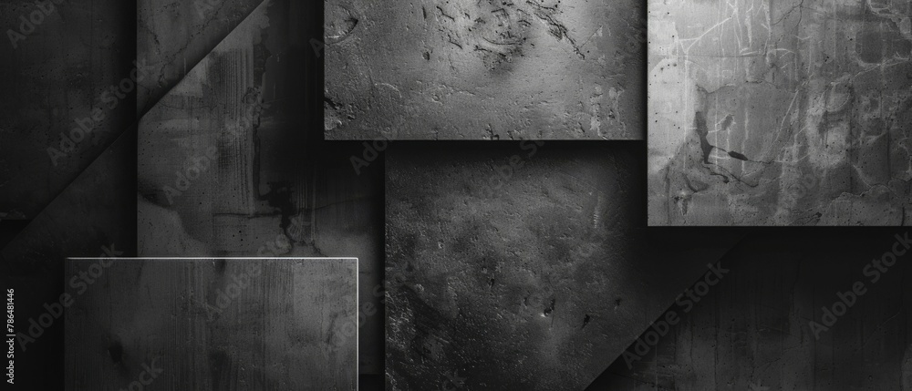 Aufkleber abstract geometric dark black anthracite gray grey 3d texture concrete cement wall with squares and 