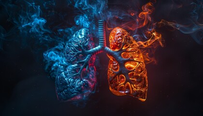 A graphic of a lung with smoke coming out of it by AI generated image - obrazy, fototapety, plakaty