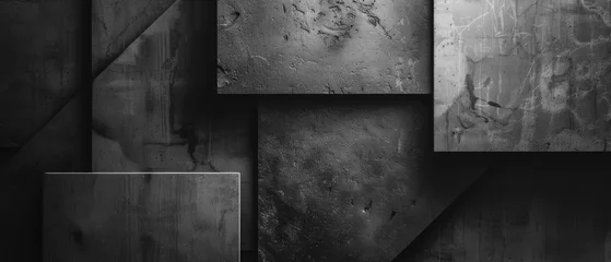 Fotobehang Abstract geometric dark black anthracite gray grey 3d texture concrete cement wall with squares and square cubes background banner, textured wallpaper © Corri Seizinger