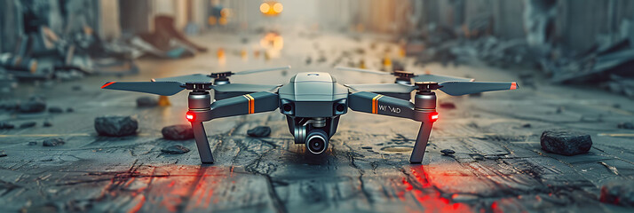 overhead view of drones, science and technology in action, realistic photography, copy space