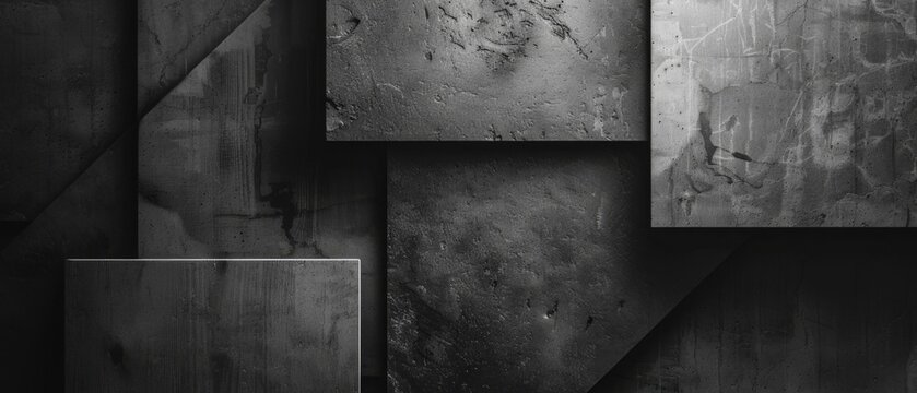 Abstract geometric dark black anthracite gray grey 3d texture concrete cement wall with squares and square cubes background banner, textured wallpaper