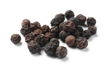 Fototapeta na wymiar Aromatic spice. Many black dry peppercorns isolated on white