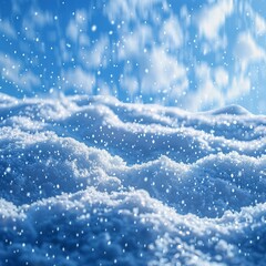 Snowy winter landscape with snow-covered hills, illuminated by soft evening light against a clear blue sky. Great for banners or social media posts with room for text.