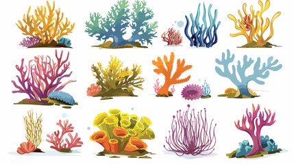 Different kind of cartoon underwater ocean plants  - obrazy, fototapety, plakaty