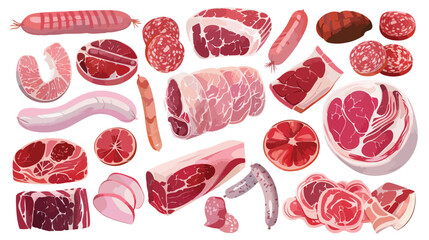Different kinds of meat collection. Pork meat 