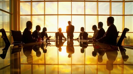 A boardroom discussion in progress, with full-length shots of colleagues exchanging ideas while the businessman leads the dialogue.