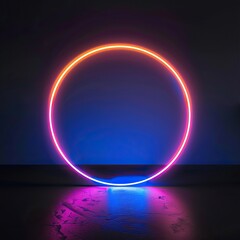 A glowing neon circle on a dark blue background.