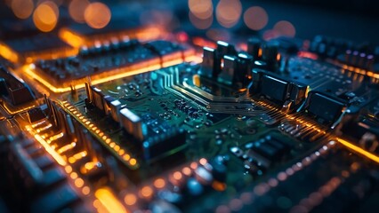 Close-up of Electronic Circuit Board with Computer Components - obrazy, fototapety, plakaty