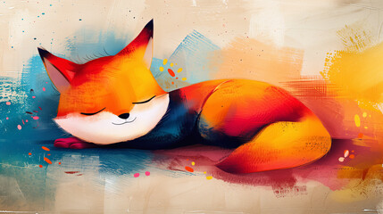 Obraz premium Digital art - Painting of a cute red fox