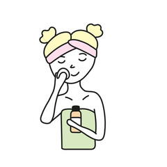 The girl takes care of her face. Vector illustration in doodle style