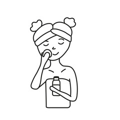 The girl takes care of her face. Vector illustration in doodle style