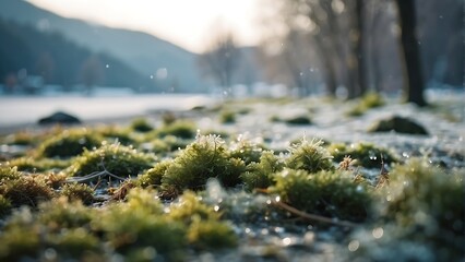 Fototapeta premium Winter's Blanket: Grass in Snow