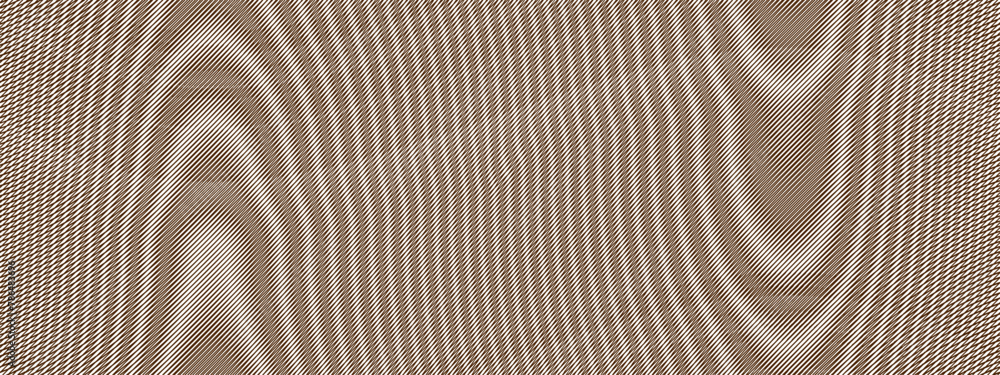 Aufkleber moire effect or cut wood with surreal psychedelic wave seamless texture. brown abstract background. 