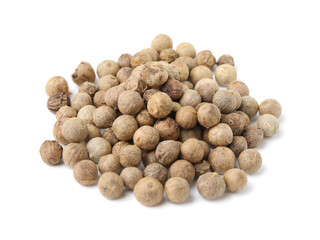 Aromatic spice. Many peppercorns isolated on white