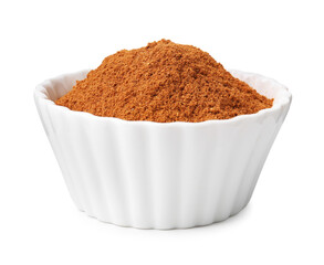Aromatic spice. Ground red pepper in bowl isolated on white