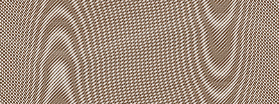 Moire effect or cut wood with surreal psychedelic wave seamless texture. Brown abstract background. Simple pattern with lines