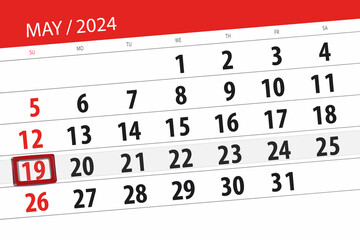 Obraz premium Calendar 2024, deadline, day, month, page, organizer, date, May, sunday, number 19