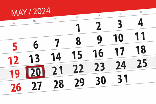 Calendar 2024, deadline, day, month, page, organizer, date, May, monday, number 20