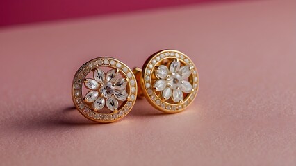 Obraz na płótnie Canvas Beautiful earrings made from precious gems. on a pink background