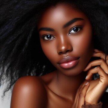 linda mulher afro-americana com penteado e maquiagem afro