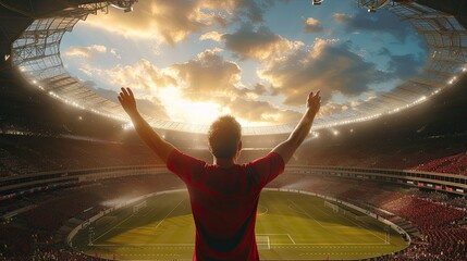 Fototapeta na wymiar Football banner. Football competition. soccer players cheering in a large stadium, poster, advertisement