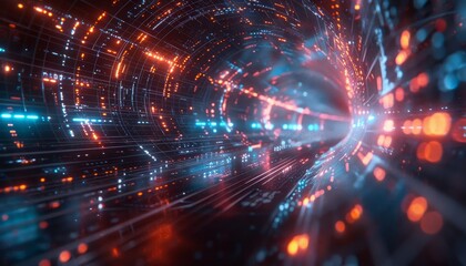 A tunnel with a bright blue light at the end by AI generated image