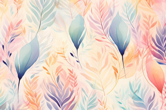 Colorful tropic summer background: watercolor leaves, abstract brushstrokes in retro 90s style, watercolor style, brushstrokes paint,