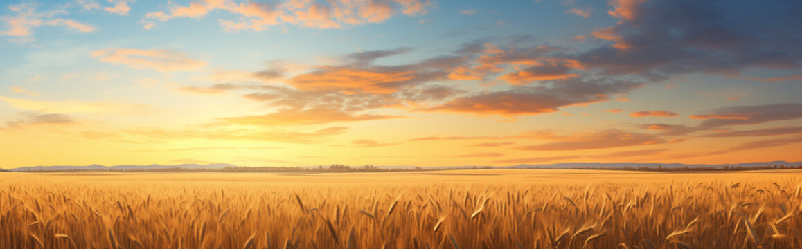A wheat field at sunset.
