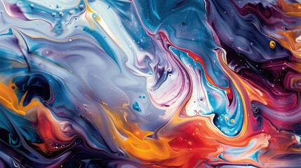 An abstract composition of swirling paint strokes and vibrant splashes of color, evoking a sense of...