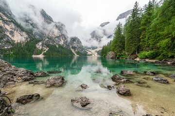 Lago di Braies (Pragser Wildsee) in Dolomites, Italy