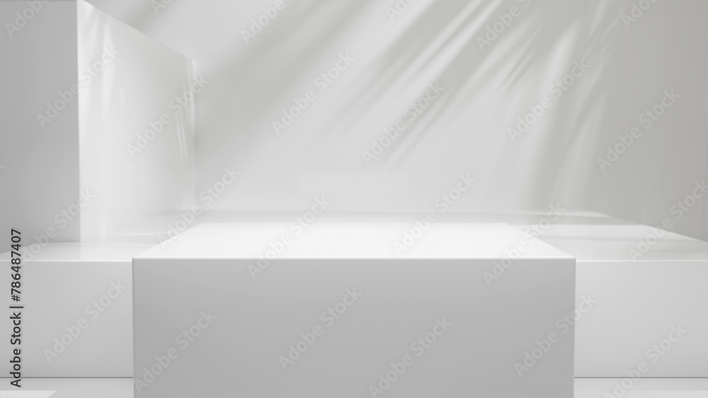 Aufkleber White abstract podium - empty placement display for products and design, bright clean white abstract podium background with sun light and soft shadows, white geometrical forms abstract copy space