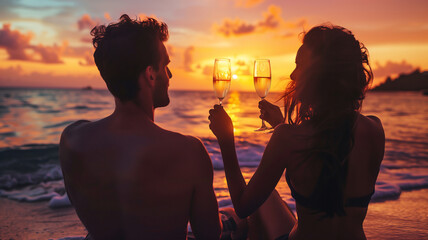 young couple spend vaction time travel to beach with summer refreshing drink .
