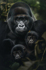 Gorila e seus filhotes na natureza - Papel de parede