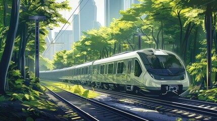 Train Travel with beautiful nature. train on the railway station. Traveling by train in the city. Eco-Friendly Public Transit