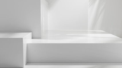 White abstract steps - empty placement display for products and design, bright clean white abstract...