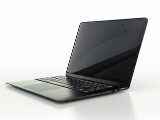 A black laptop with a white background.