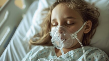 Young patient with a touching photograph of a girl wearing an oxygen mask - Powered by Adobe
