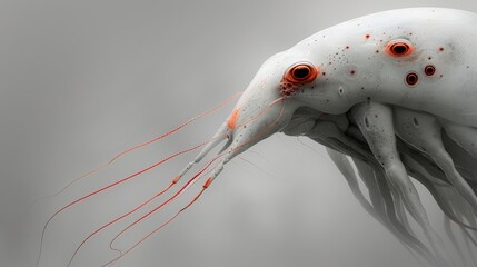 Naklejka premium white body, long tentacles, red eyes