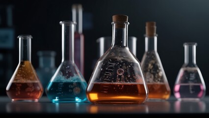 Laboratory Glassware and Equipment with Liquids for Science Experiments - obrazy, fototapety, plakaty