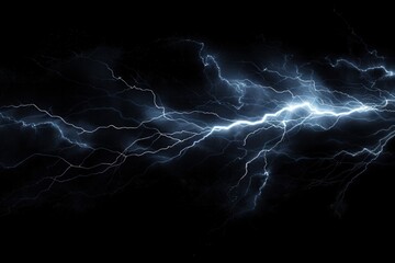 Lightning in the dark sky isolated on black background. Generate AI image
