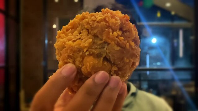 detail shot of a fried chicken close up 4k footage